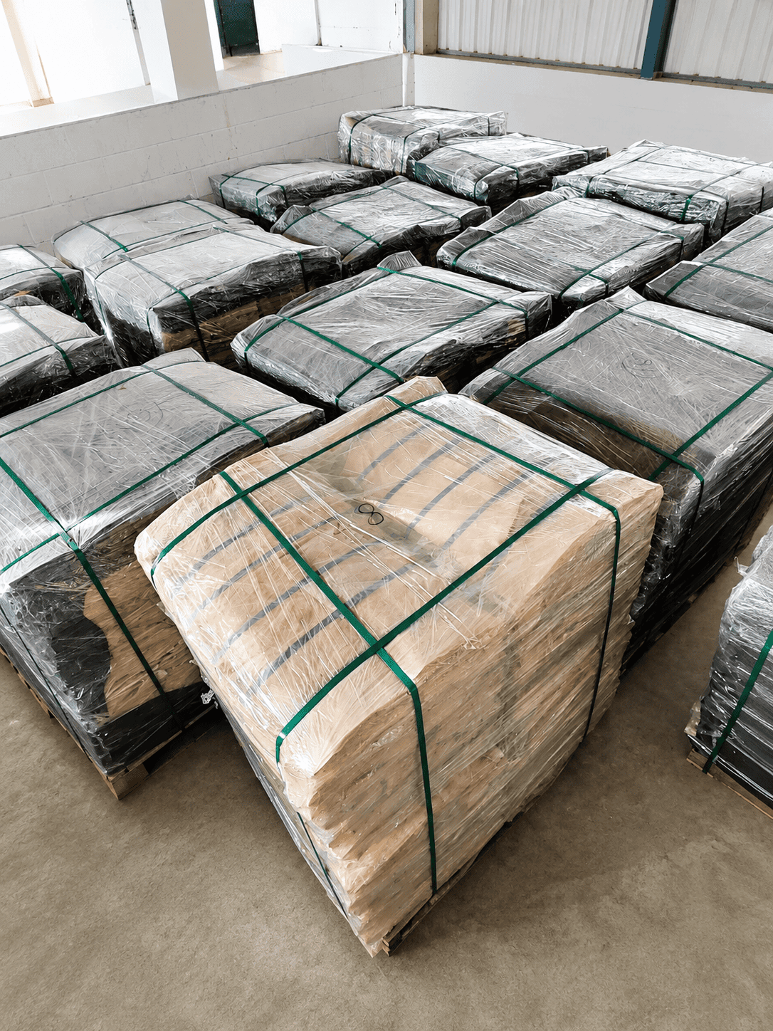 Processed material packed and secured on pallets at NAW Tanners