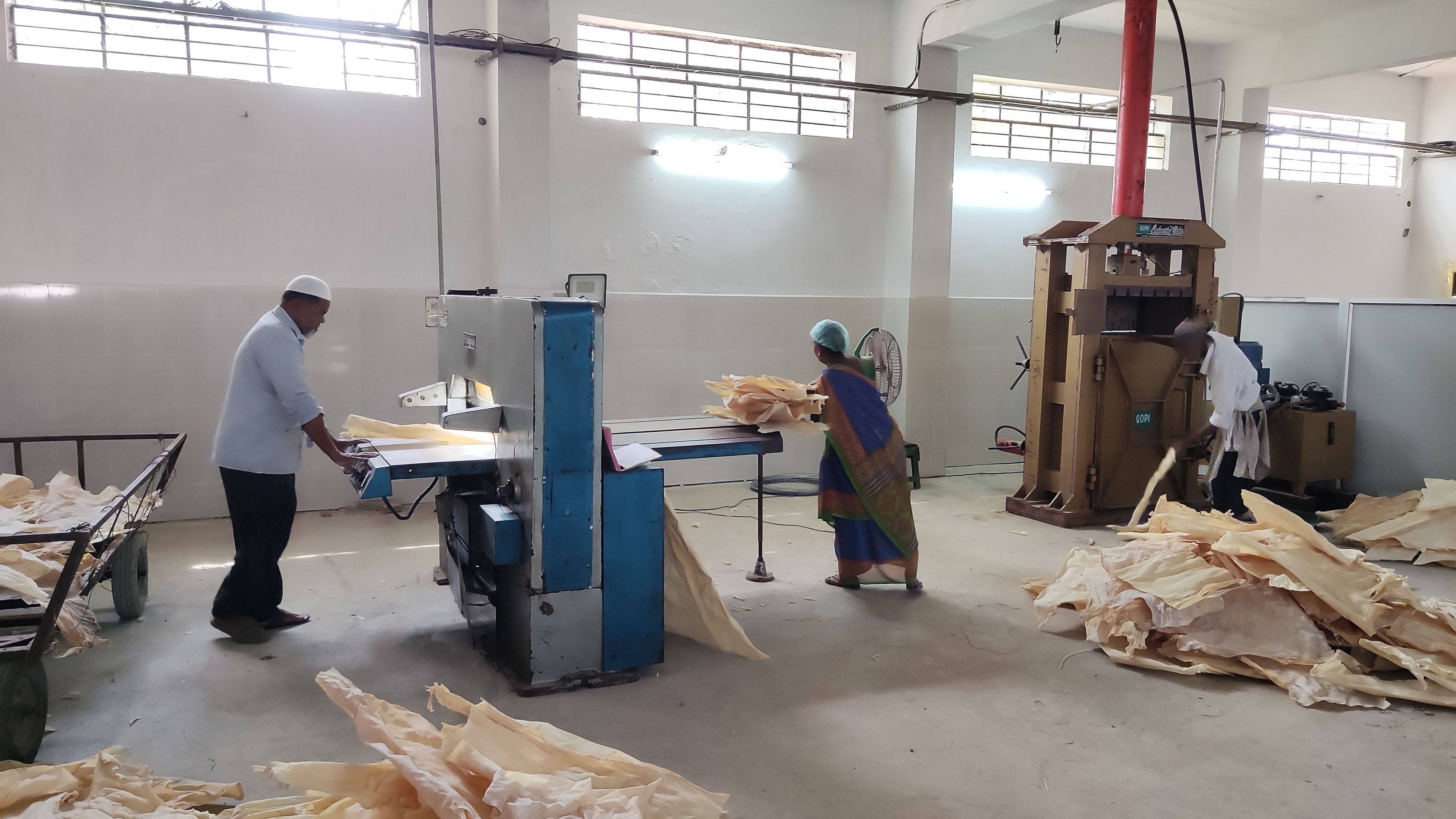 Staff working in the cutting and packing area at NAW Tanners