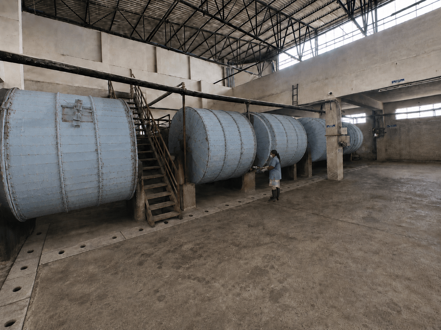 Industrial processing drums inside the NAW Tanners facility